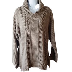 Jeanne Pierre Women’s Cable Knit V-Neck Fisherman waffle Sweater Sz XL Sage